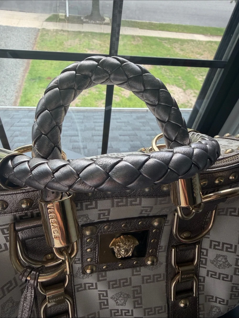 Versace Snap out of it Medusa Jacquard Madonna Vintage Satchel